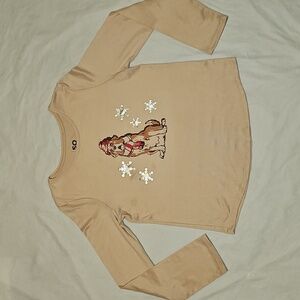 SO Girls XL 14/16 Long Sleeve Tan Top Saint Bernard, Snowflakes Used